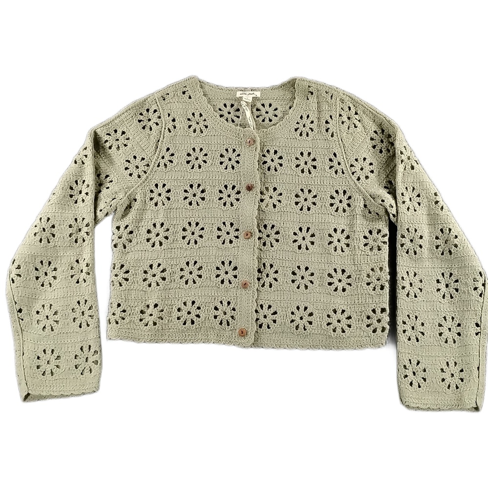 Ultra Pink Floral Crochet Cardigan S Button Up Knit Sweater Cottagecore Boho